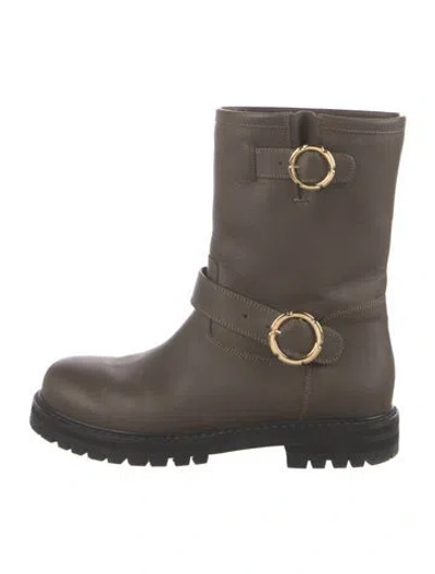 Pre-owned Ferragamo Leather Moto Boots In Brown