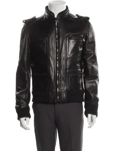 Pre-owned Ferragamo Leather Moto Jacket In Black