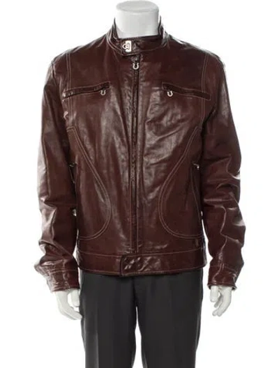Pre-owned Ferragamo Leather Moto Jacket In Brown
