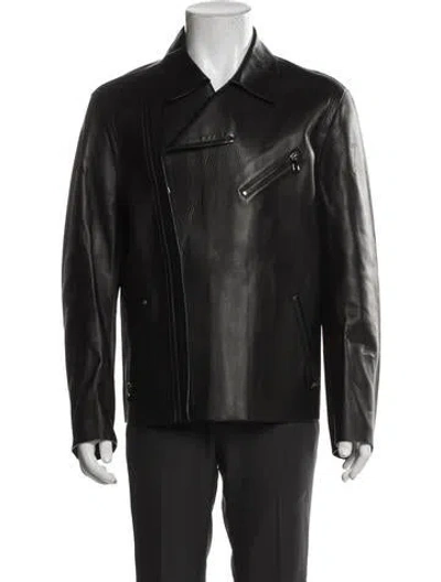 Pre-owned Ferragamo Leather Moto Jacket In Gray