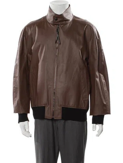 Pre-owned Ferragamo Leather Moto Jacket W/ Tags In Brown