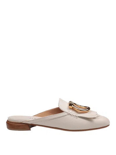 Ferragamo Leather Mules With Maxi Gancini Buckle In Neutral