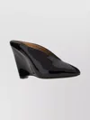 Ferragamo Leather Mules With Wedge Heel And Glossy Finish In Black