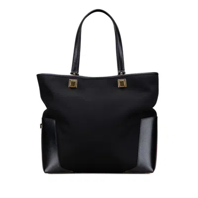 Pre-owned Ferragamo Leather Nylon Canvas Shoulder Bag Tote Bag () In Black