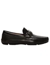 Ferragamo Leather Ornament Driver Loafers In Black