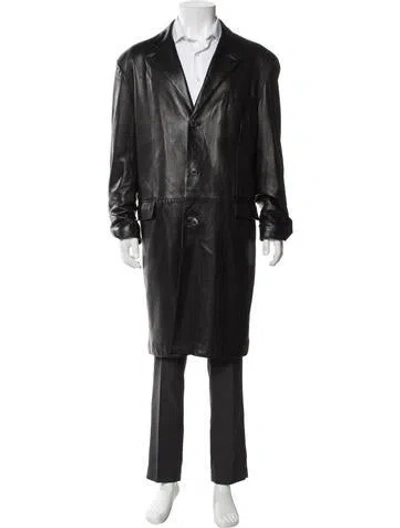 Pre-owned Ferragamo Leather Overcoat In Black