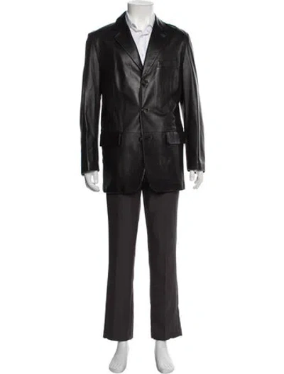 Pre-owned Ferragamo Leather Overcoat In Black