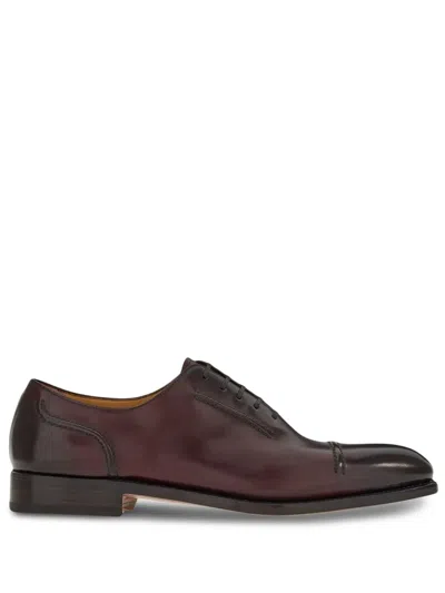 Ferragamo Leather Oxford Shoes In Burgundy