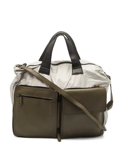 Pre-owned Ferragamo Leather-panel Pocket Tote Bag In Green