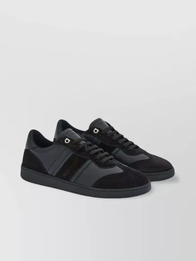 Ferragamo Leather Panelled Sneakers In Suede In Black