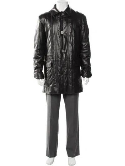 Pre-owned Ferragamo Leather Parka In Black