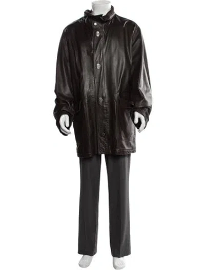 Pre-owned Ferragamo Leather Parka In Brown