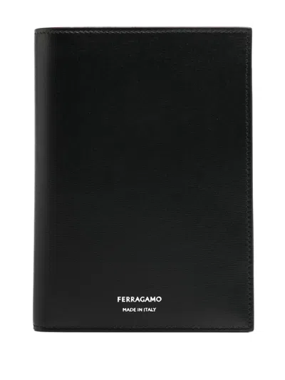 Ferragamo Leather Passport Holder In Black
