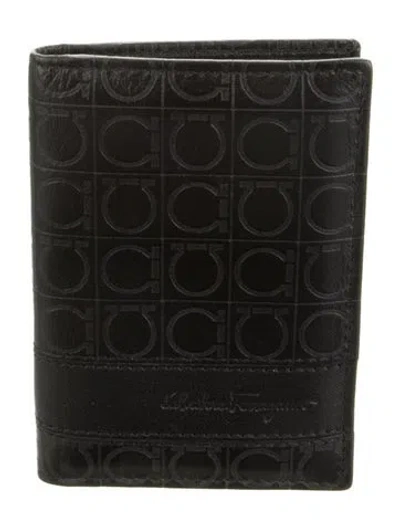 Pre-owned Ferragamo Leather Patterned Bifold Wallet In Black