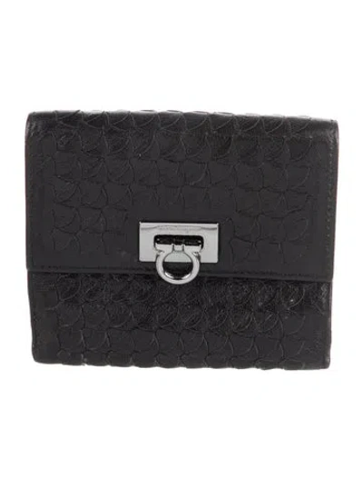 Pre-owned Ferragamo Leather Patterned Bifold Wallet In Black