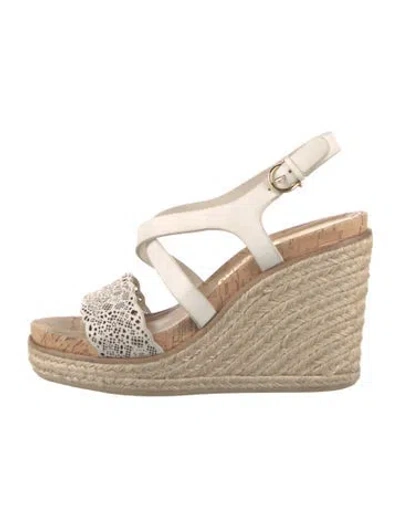 Pre-owned Ferragamo Leather Patterned Espadrilles In White