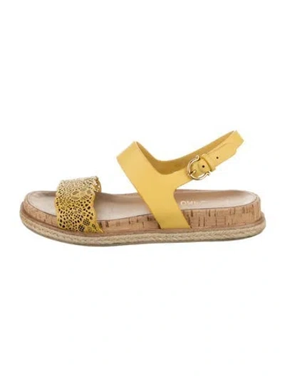 Pre-owned Ferragamo Leather Patterned Espadrilles In Yellow