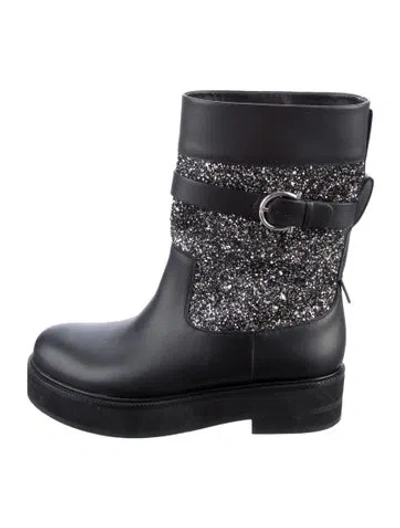 Pre-owned Ferragamo Leather Patterned Moto Boots In Black