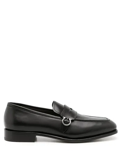 Ferragamo Leather Penny Loafers In Black