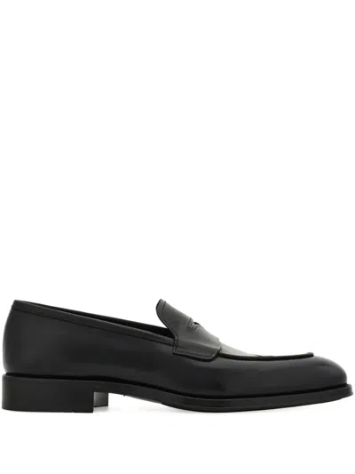 Ferragamo Leather Penny Loafers In Black
