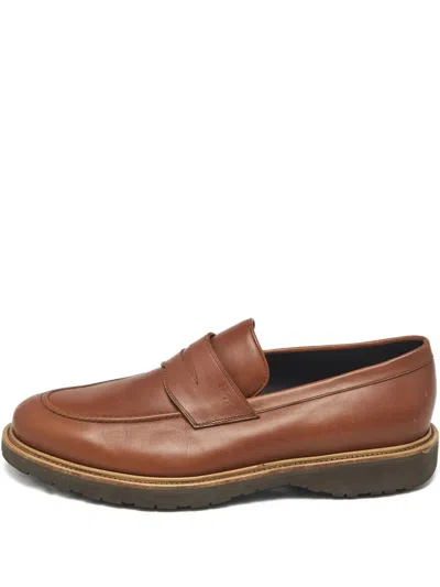 Pre-owned Ferragamo Leather Penny Loafers In Brown