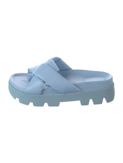 Pre-owned Ferragamo Leather Pleated Accents Slides In Blue