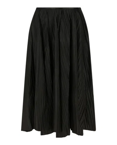 Ferragamo Leather Pleated Midi Skirt In Black