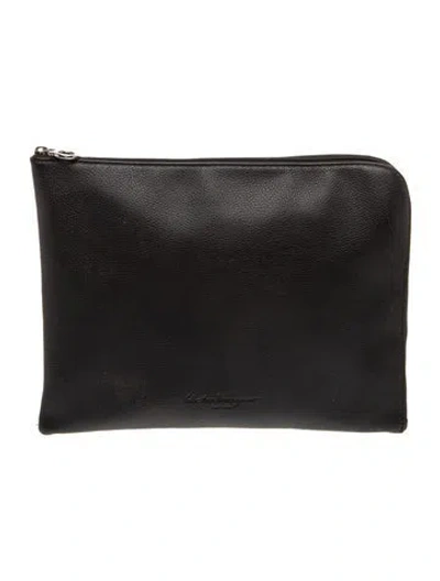 Pre-owned Ferragamo Leather Portfolio In Black/grey