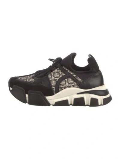 Pre-owned Ferragamo Leather Printed Athletic Sneakers In Black