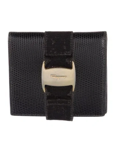 Pre-owned Ferragamo Leather Printed Bifold Wallet In Black