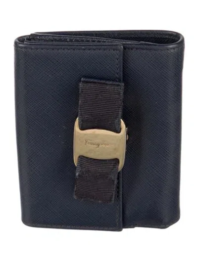 Pre-owned Ferragamo Leather Printed Bifold Wallet In Blue
