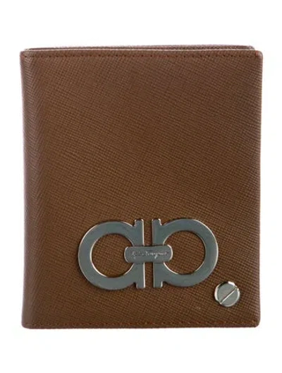 Pre-owned Ferragamo Leather Printed Bifold Wallet In Brown