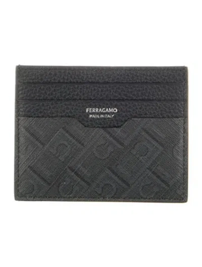 Pre-owned Ferragamo Leather Printed Card Holder In Black