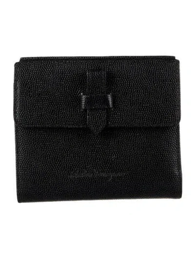 Pre-owned Ferragamo Leather Printed Coin Pouch In Black