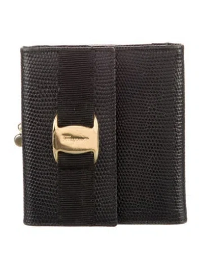 Pre-owned Ferragamo Leather Printed Compact Wallet In Black