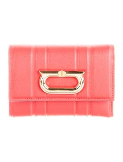 Pre-owned Ferragamo Leather Printed Compact Wallet In Red