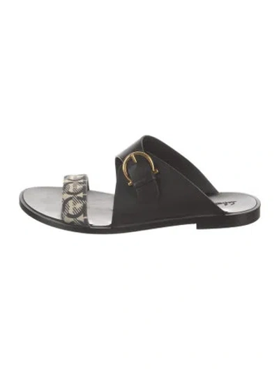 Pre-owned Ferragamo Leather Printed Slides In Black