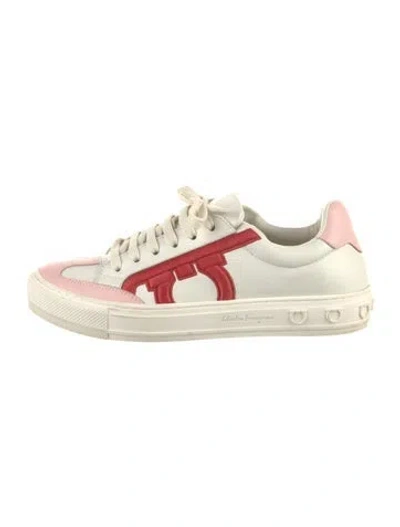 Pre-owned Ferragamo Leather Printed Sneakers In White