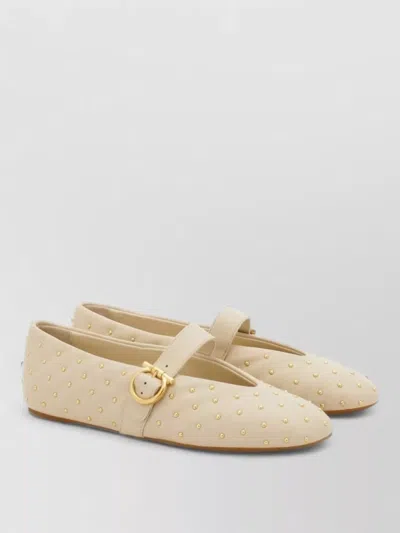 Ferragamo Leather Quilted Loafers Round Toe Studs In Neutral
