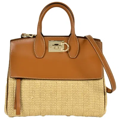 Pre-owned Ferragamo Leather Raffia Handbag () In Brown