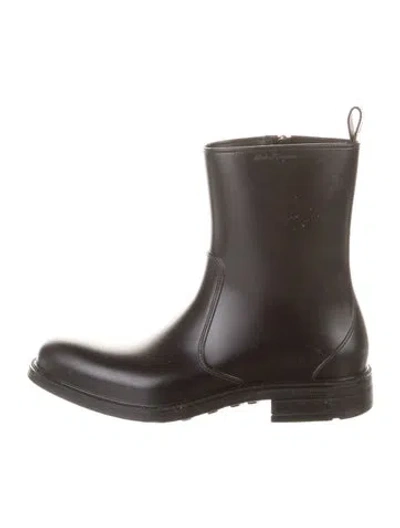 Pre-owned Ferragamo Leather Rain Boots In Black