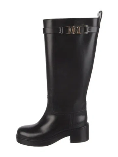 Pre-owned Ferragamo Leather Rain Boots In Black