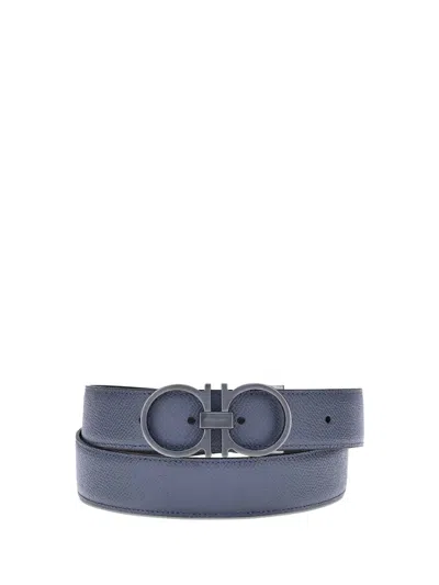 Ferragamo Leather Reversible Belt In Blue