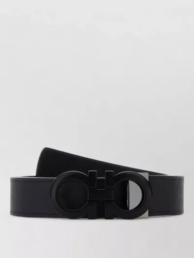 Ferragamo Leather Reversible Belt Buckle Detail In Black