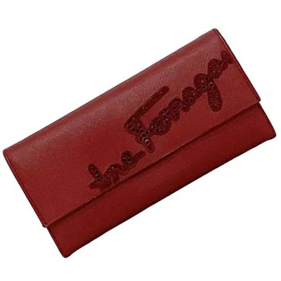 Pre-owned Ferragamo Leather Rhinestone Long Wallet (bi-fold) () In Multi