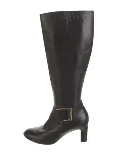 Pre-owned Ferragamo Leather Riding Boots In Black