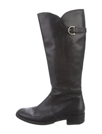 Pre-owned Ferragamo Leather Riding Boots In Black