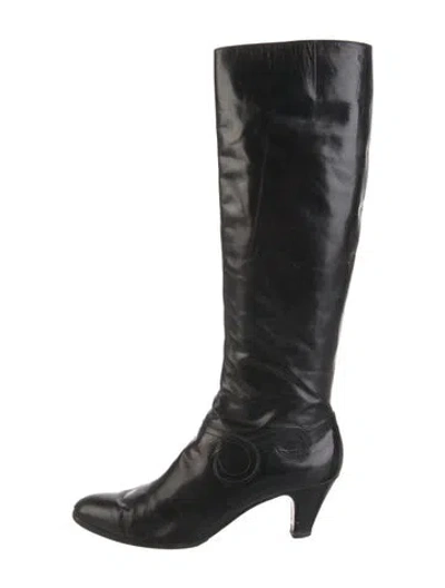Pre-owned Ferragamo Leather Riding Boots In Black