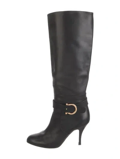 Pre-owned Ferragamo Leather Riding Boots In Black