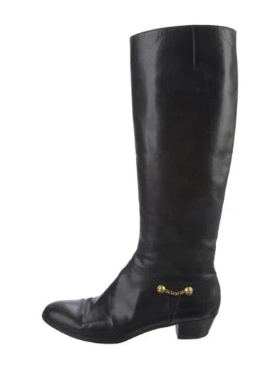 Pre-owned Ferragamo Leather Riding Boots In Black